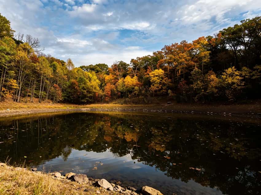 Atmospheric trail through the ancient hemlocks of Boyd Big Tree Preserve