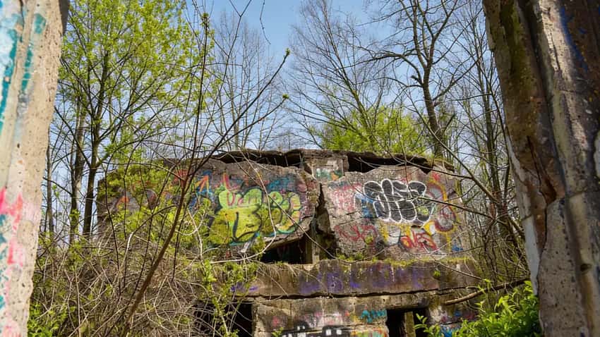The crumbling concrete ruins of Concrete City in Nanticoke, Pennsylvania ,  22 abandoned company-built duplex homes constructed in 1911 and left to decay since 1924