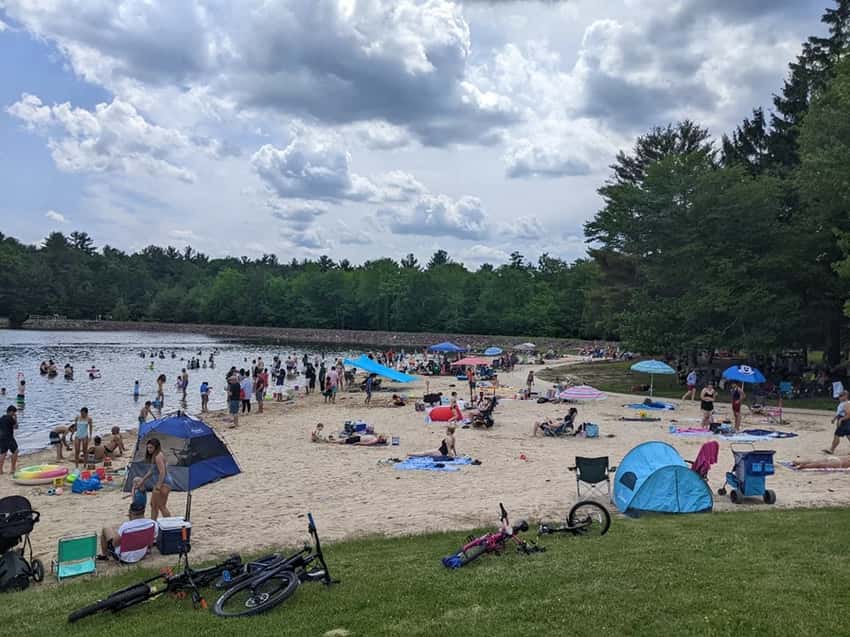 Sand Spring Lake swimming beach at Hickory Run State Park