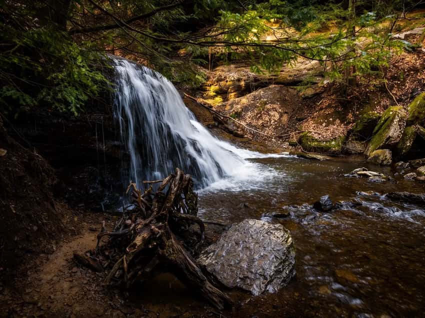 Hell's Hollow Trail leading to a waterfall