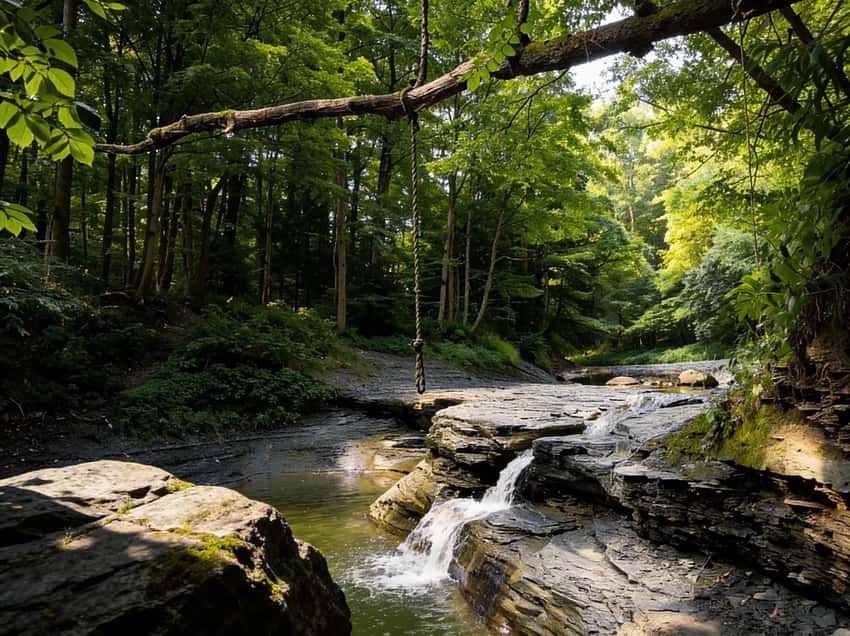 Quiet forested trail and boardwalks at Asbury Woods Nature Center