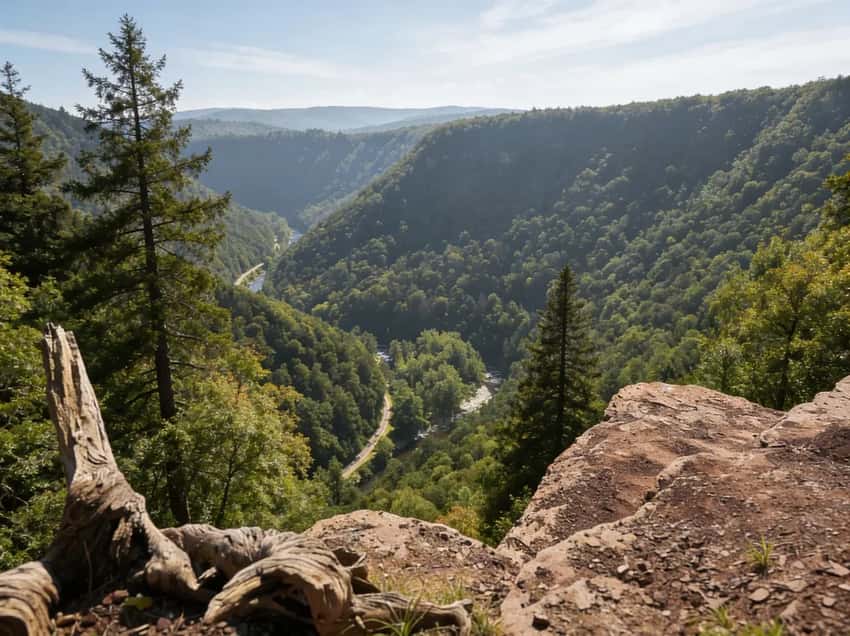 PA Grand Canyon Hiking Guide: A comprehensive guide showcasing the region's gorge trails, overlooks, and hiking attractions.