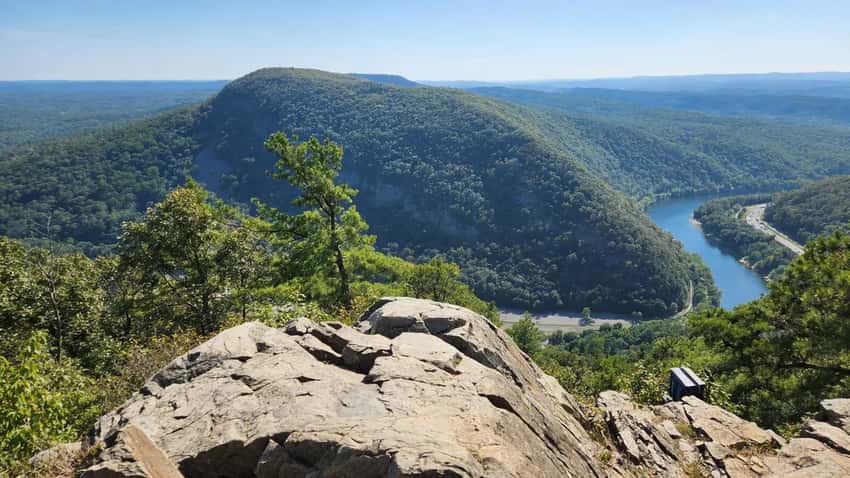 Panoramic view of Delaware Water Gap from Mount Tammany summit